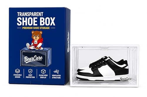 Sneaker Box White (Pack of 1) | Front-Opening, Heavy-Duty | Stackable Shoe Storage Organizer Crate with Magnetic Closure | Clear Sneaker Display & Dust-Proof Access Container