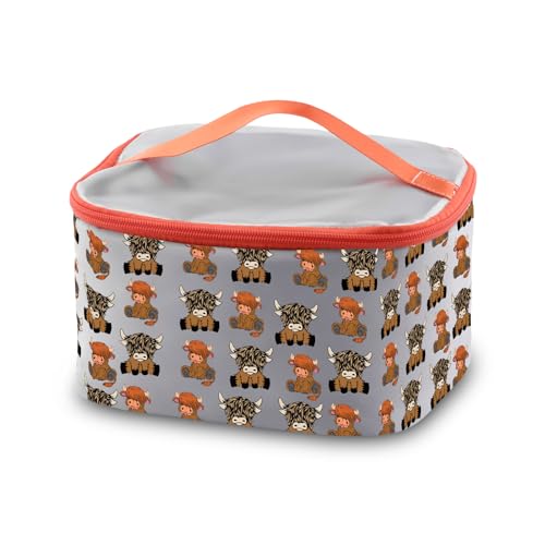 PXTIDY Highland Cow Canvas Makeup Case - Farm Theme Party Favor & Travel Pouch Bag, Beige, One_Size
