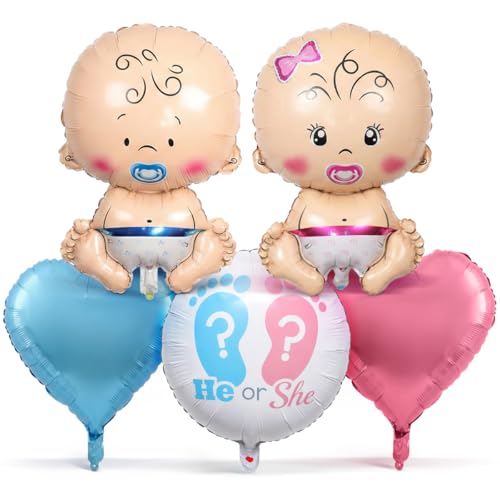 Image of Just Party Baby Shower Decoration Kit, Boy ? Girl - Pack of 5 | Balloons for Baby Shower Decoration |Baby Boy and Baby Girl Figure Foil Balloons | Boy ? Girl Foil Balloons