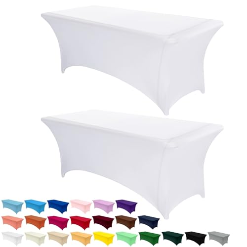 Nappe lavable et infroissable en polyester spandex blanc pour table rectangulaire 4FT