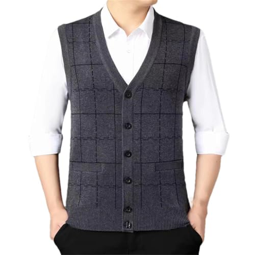 Men Sleeveless Sweater Cardigan Knit Buttons Down Vest Thick Warm Vintage Casual Sweater Vest