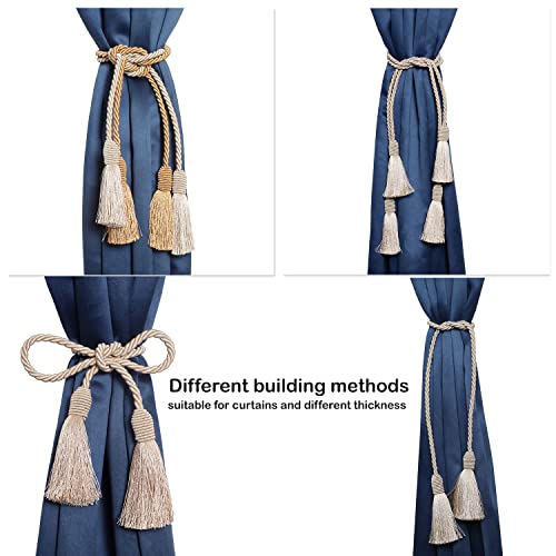 Image of 2 Pack Curtain Tiebacks Handmade Decorative Curtain Holdbacks Rope with Tassel - Beige