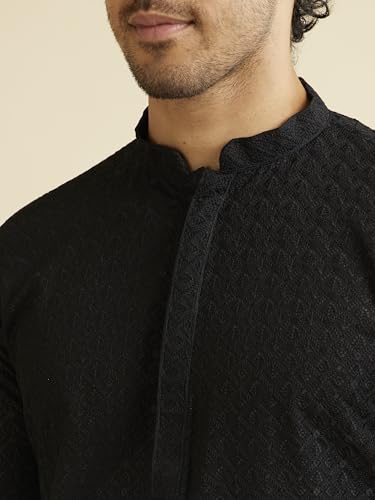 Image of Manyavar Men's Cotton Blend Self-Design Kurta Pyjama Set (2pcs)