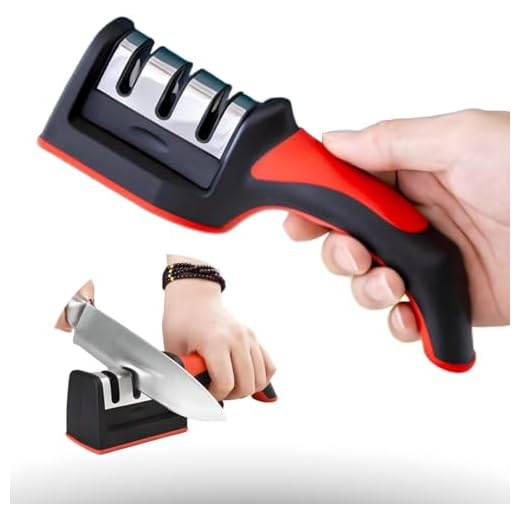 Afiador Amolador de Facas Manual Com 3 Opções de Afiação para Reparar e Polir Lâminas, Afiar Facas de Cozinha Restaurar Lâminas Cegas Cabo Antiderrapante