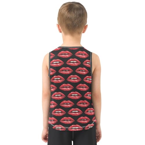 Boys Tank Top Shirts Red Lips Cartoon Sleeveless T-Shirts Crew Neck for Kids Clothing Children3