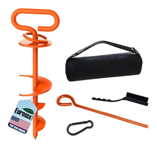 Image of Eurmax USA Heavy Duty Dog Tie Out Stake, No-Tangle In Ground Anchor Runner for Large Dogs up to 210 Lbs - Perfect for Yard, Beach and Camping (Orange)