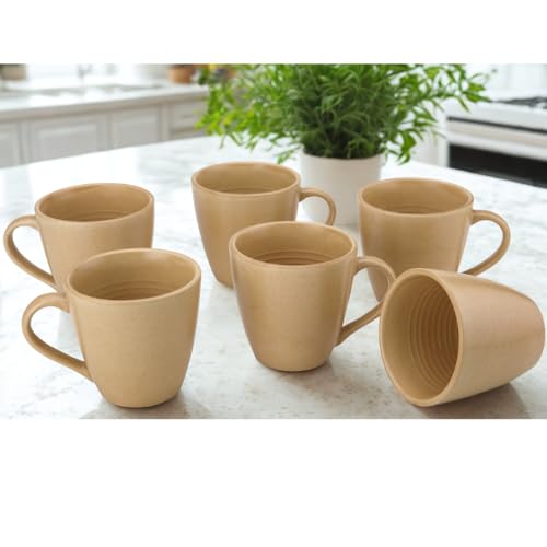 Image of Bodhi House Handcrafted Ceramic Coffee Mug Set of 6 Pieces (350 Ml), Stoneware Tea Cup, Microwave Safe Large Milk Mug, Matte Finish, Ideal for Daily use, Casual Gatherings and Gifting, Wood Brown