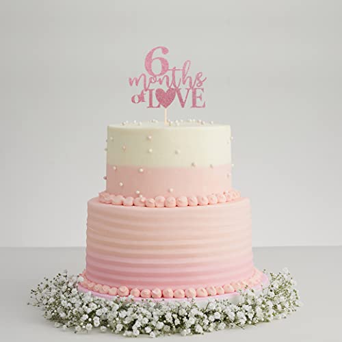 6 Months of Love Cake Topper - Rose Red Glitter 1/2 Birthday Baby Shower Party Decorations, First Birthday Cake Decoration, Baby's Half Year Old Birthday Party Supplies, Photo Booth Props by YESSWL - Image 6