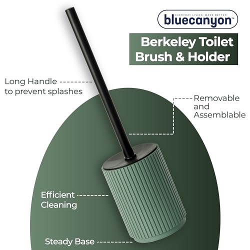 Image of Blue Canyon Berkeley Toilet Brush & Holder, Brush for Bathroom & Office, Plastic Brush Head for Deep Cleaning, Pack of 1, Compact Size, Elegant Design, Odour Free Holder, Green