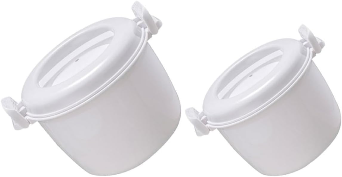 2pcs Microwave Rice Cooker Set with Large Capacity Plastic Portable Rice Making Tool, White Steamer with Top Handle for Dormitory and Home Use