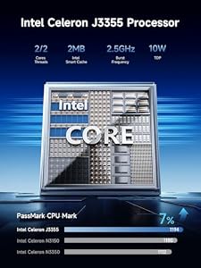 Bmax Mini PC B1 Plus, Intel Celeron J3355 (Up to 2.5GHz), 6GB RAM 128GB eMMC Support M.2 SSD Expansion (512GB/2TB), 4K Dual Display 2.4G/5G WiFi & BT5.0 Mini Desktop Computer for Home/Office — photo 3 of 6