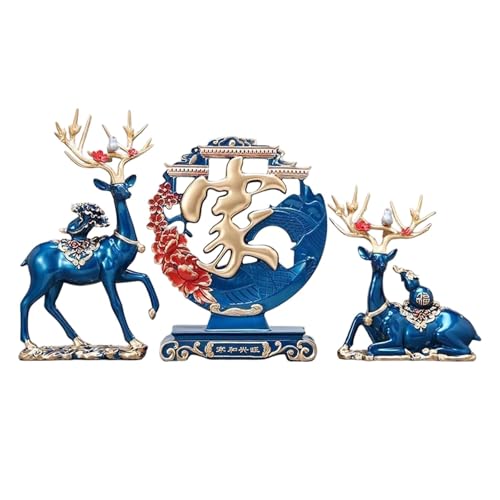 Statues de cerf doré : set de 3 figurines de rennes pour décoration de maison et bibliothèque
