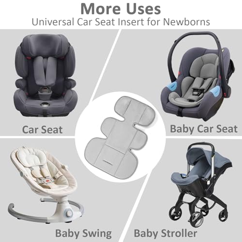 Image of Infant Car Seat Insert Head and Body Support Thickened, GFU 3-in-1Reversible Newborn Insert for Carseat with Strap Pads, Soft Stroller Cushion Pillow Insert for Boys and Girls, Grey