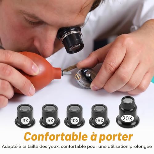 5 Pièces Loupes de Bijoutier Kits 3X 5X 10X 15X 20X Loupe Horloger – vue 5