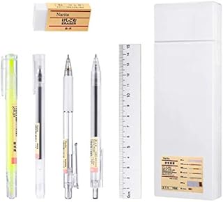 LATERN 7Pcs Japanese Pen Set, Gel Ink Ballpoint Pen Mechanical Pencil Double-sided Highlighter with Eraser Ruler for Student School Office Stationery