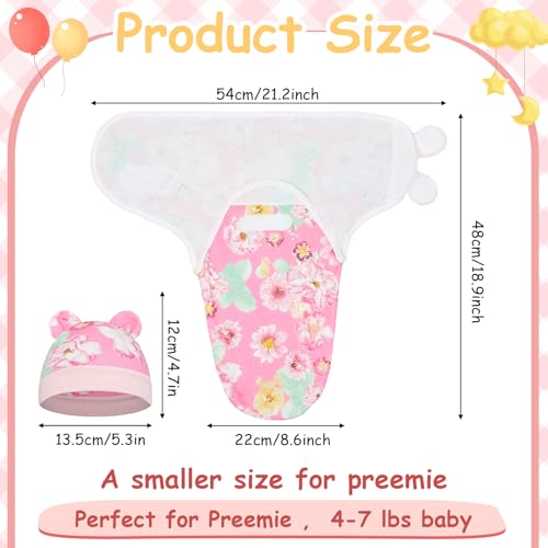 Image of Ramede 6-Pack Preemie Baby Swaddle Blankets with Hats, Breathable 100% Cotton Baby Swaddles, Suitable for Preemie Babies and Newborns, Soft Cotton, Adjustable(Flower,Colorful)