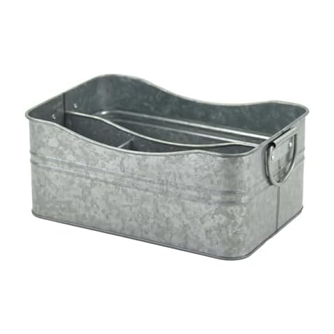 LF LIKEFAIR Farmhouse Galvanized Utensil Caddy ,Carry Serveware for Kitchen Counter - Indoor/Outdoor Storage For Flatware, Condiments - Galvanized Antique Cover