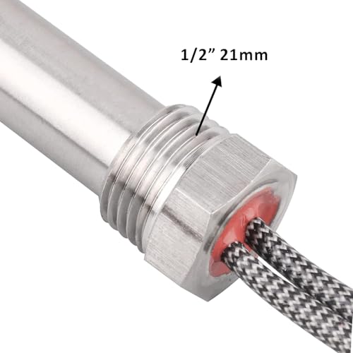 AIICIOO Patronenheizkörper 1/2 Zoll DN15 21mm Flansch Edelstahl widerstandsfähiges Heizelement 12V 200W Eintauchheizkörper