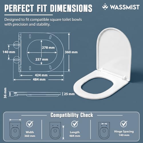 Image of WASSMIST Toilet Seat Cover Set | Premium UF QQ Hinged Toilet Seat Cover with One Touch Quick Release | Soft Close Anti-Bacterial Commode Seat Cover