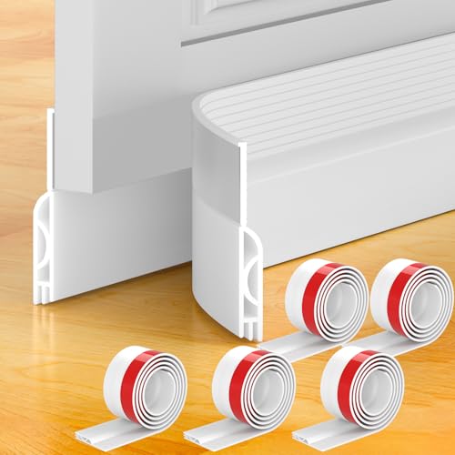 Image of 5Pack Door Draft Stopper, White Door Sweep for Bottom of Door, Weather Stripping Door Seal Gap Filler Bottom Noise Soundproof Cold Air Insulation Save Energy Installs Quickly Easily