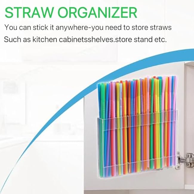 Straw Holder for Cabinet,Transparent Acrylic Straw Dispenser with Double Sided Adhesive Tape, Reusable Tumbler Straws Storage Dispenser for Kitchen Counter Cupboard Door (Transparent)