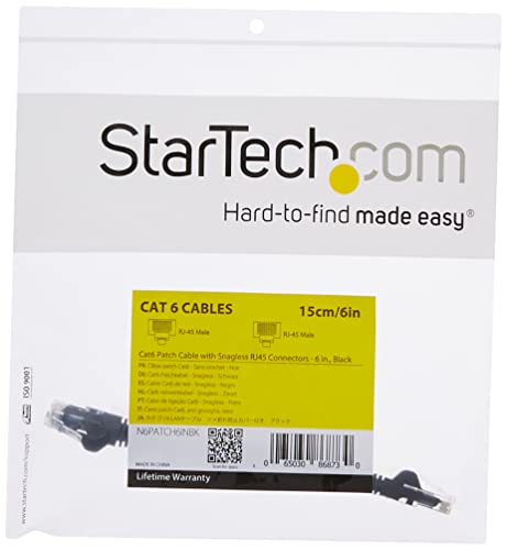 StarTech 6in CAT6 Ethernet Cable - Black CAT 6 Gigabit Ethernet Wire -250Mhz 100W PoE RJ45 UTP Network Patch Cord Snagless with Strain Relief (N6PATCH6INBK)