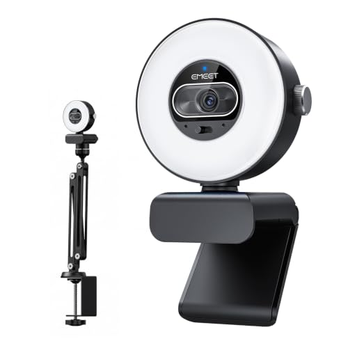 Image of EMEET S600L 4K Webcam with Adjustable Desktop Overhead Stand, 4 Lighting Modes, Rainbow Effect, 1 /2 inch Sensor, 0.2S PDAF, 2 Mics, Dial Control, 4K Webcam with Tripod for OBS /Twitch /YouTube /Zoom /PC /Mac