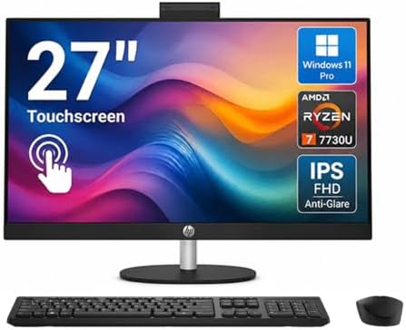 HP 27" Touchscreen All-in-One Desktop Computer, AMD Ryzen 7 7730U