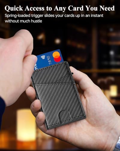 Wallet for Men with Money Clip, Slim Minimalist Metal RFID Blocking Wallets for Men, Pop Up Aluminum Case, 10 Credit Card Capacity, Front Pocket, Cash Slot, Leather4