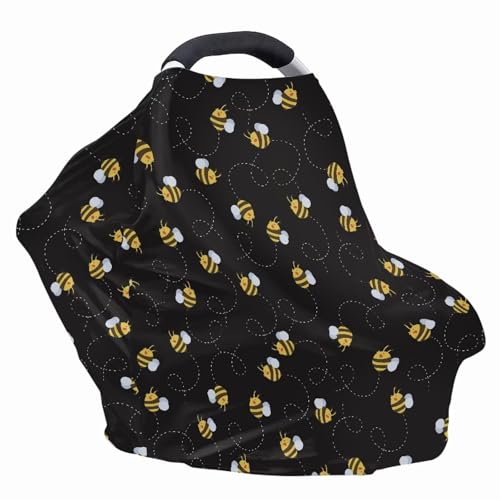 Image of Wanyint Bee Print Car Seat Covers for Babies Black Baby Car Seat Cover for Boys Girls - Breathable Breastfeeding Scarf Nursing Cover Carseat Canopy for Boys Girls