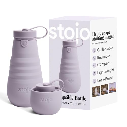 STOJO Collapsible Water Bottle – Lilac Purple, 20oz / 592ml - Leak-Proof Reusable Silicone Travel Cup for Hot & Cold Drinks - Microwave & Dishwasher Safe