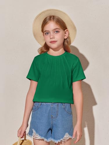 Image of Haloumoning Girls Pleated T Shirts Kids Summer Short Sleeve Fashion Tops Tees 5-14 Years