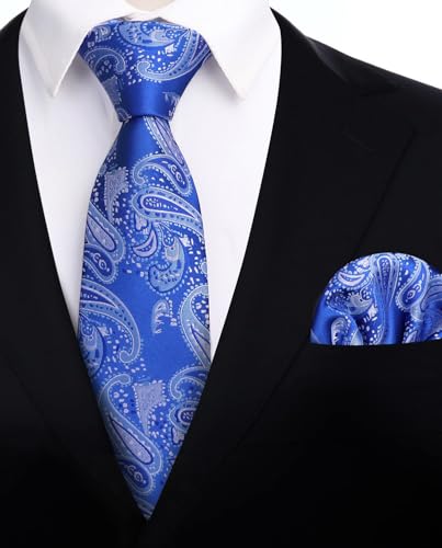 Image of HISDERN Ties for Men Paisley Tie and Pocket Square Woven Classic Floral Mens Ties Handkerchief Set Wedding Party Necktie