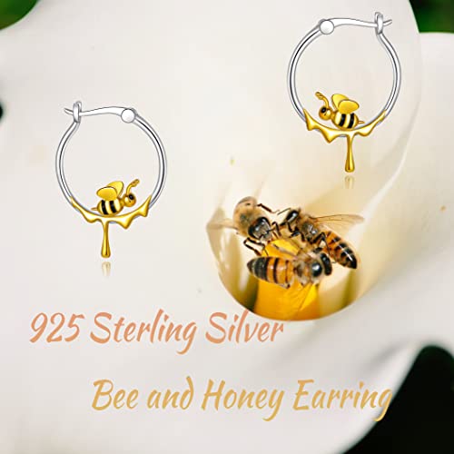 Bee Honey Earrings 925 Sterling Silver Cute Animal Hoop Earring Hypoallergenic Jewelry For Women #TOP3