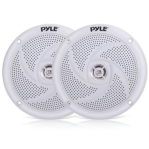 Image of Pyle Marine Speakers - 4 Inch 2 Way Waterproof and Weather Resistant Outdoor Audio Stereo Sound System with 100 Watt Power and Low Profile Slim Style Design - 1 Pair - PLMRS4W (White)