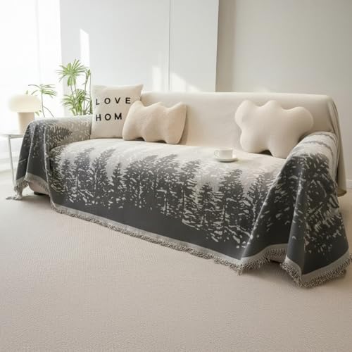 Image of The Furnishing Tree 3 Seater Reversible Chenille Sofa Cover, Double-Sided Luxury Throw, Anti-Slip Couch Cover, Soft & Comfortable Sofa Towel for All Seasons, Grey & Ivory