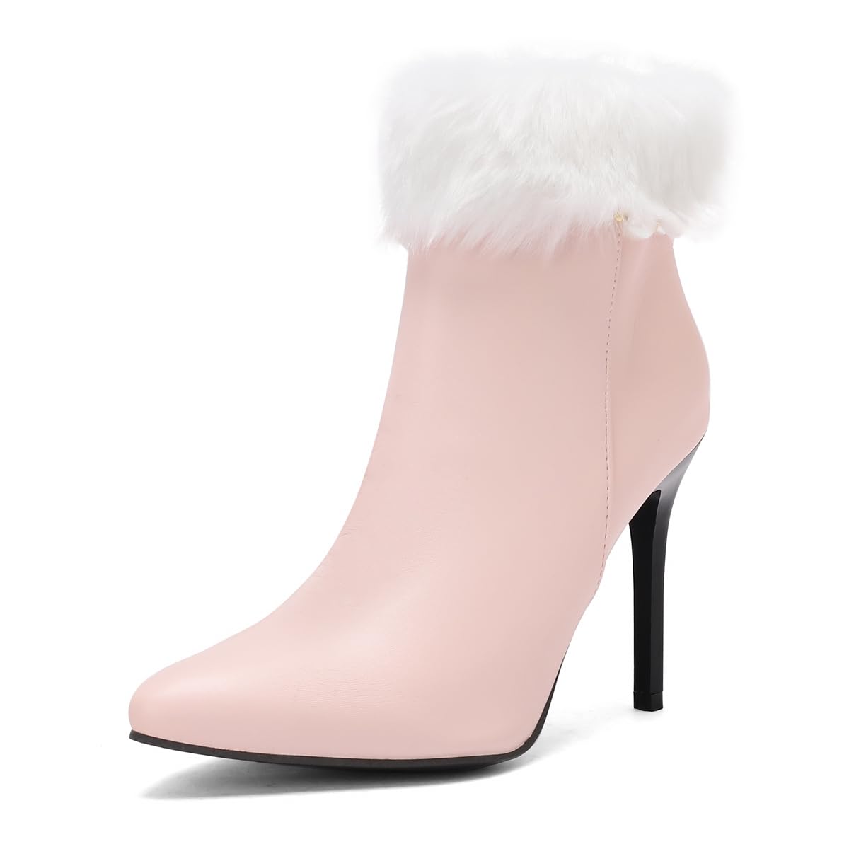 Womens Winter Fur Dressy Ankle Boots Pointed Toe Zipper Stilettos High Heels Warm Snow Short Booties