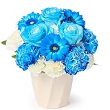 bloomee(ブルーミー) そのまま飾れる アレンジメント ブルー Mサイズ お中元 敬老の日 誕生日 花 生花 ミニ 花束 (ギフト プレゼント お祝い) 結婚 記念日 フラワーギフト (花瓶不要 水いらず)