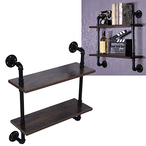 Hangrek van hout, rustieke stijl, wandmontage, boekenkast, industrieel rek, vlotterrek, wandrek, retro, 2 niveaus, 60 x… - Image 7