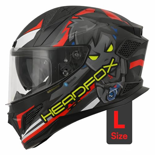Image of HEADFOX N2F Shady Full Face Bluetooth Helmet for Bike | Waterproof Smart Helmet for Men & Women | ISI Certified | Built-in Bluetooth & LED Lights | Matte & Gloss Finish