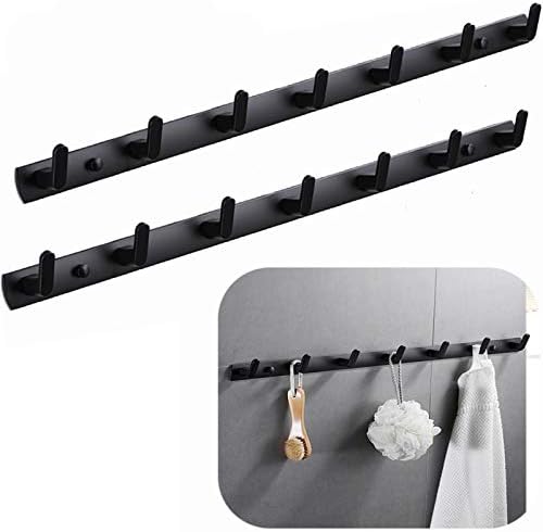 Spotact Wall Mounted Coat Racks with 7 Hooks Hanging Holder Towel Rack 25.7"x1.3" Modern Black Hanging for Clothes Entryway Bathroom (7 Hooks(2 Packs))