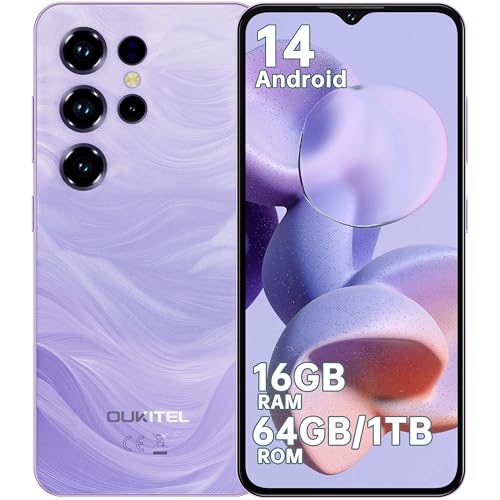 OUKITEL C2 Android 14 Handy Günstig - 16GB(4+12)+64GB/1TB Smartphone Ohne Vertrag 5000mAh Akku, 6.52\" HD+ Bildschirm, 13MP+5MP Kamera Simlockfreie Handys, Dual SIM/Gesicht/GPS/3.5mm Jack, Violett