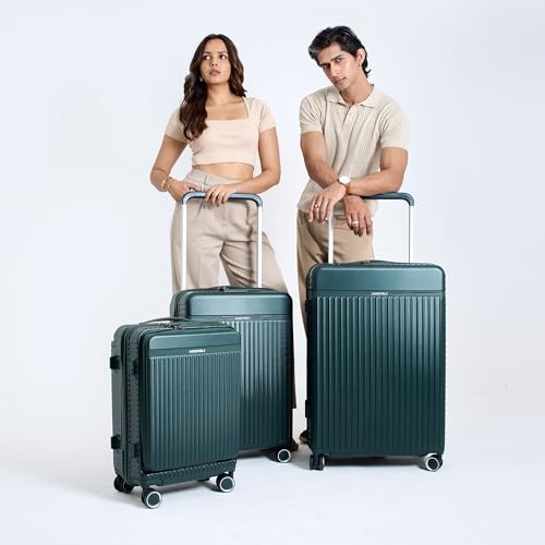 Image of Assembly Trolley Bag Set of 3 with TSA Locks & Enhanced Protection, Complete Polycarbonate Hard Shell Trolley Bag Collection for Adventure Travel, Green, 20+24+28 Inch
