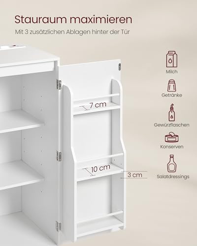 VASAGLE Custos Kollektion - Küchenschrank, Aufbewahrungsschrank, Sideboard mit Arbeitsplatte, Mikrowellenregal, mit 1 offenem Fach, 3 Türen, verstellbaren Ablagen, wolkenweiß BBK373WB01