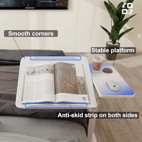 PUNCIA Adjustable Pneumatic Overbed Table with Wheels Split Top Tilting Bedside Bed Table with Tray Rolling Laptop Computer Standing Desk Cart Height 27"-40"