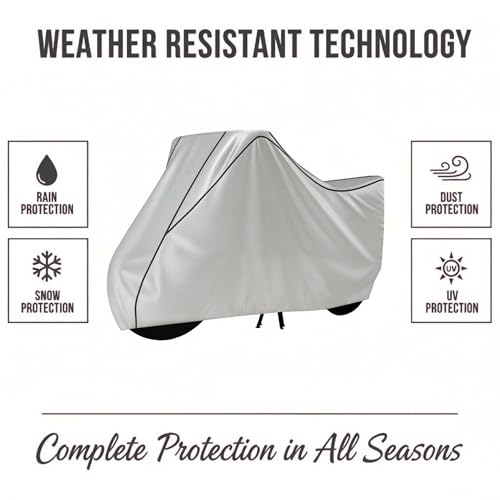 Image of Stylish Water Resistant Bike Body Cover Compatible with Meteor 350 & All Models | UV Protection, Dustproof, Heat Resistant, Two Wheeler | New All Weather Protection, Dust & Rain
