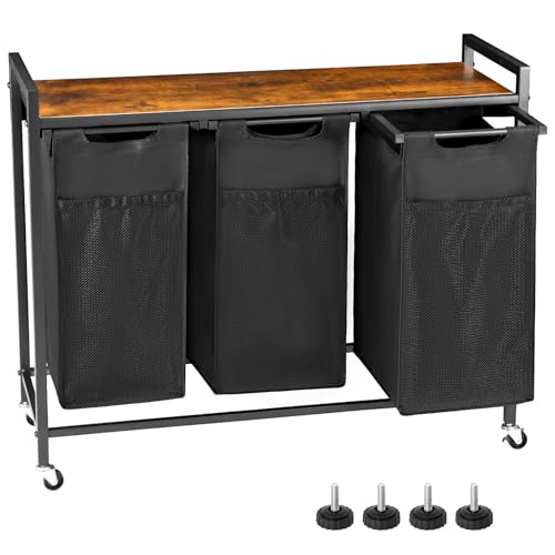 Laundry Hamper with Wheels - Laundry Sorter with 3 Pull-Out and R...