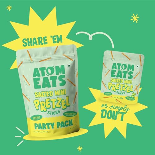 Image of Atom Eats Salted Pretzel Mini Sticks 30g - (Pack of 3) | Savory Snacks, Crunchy Namkeen - Perfect for Snack Box, Parties, On-the-Go and Delicious - Great Food Items for Dipping, Solo Snacking
