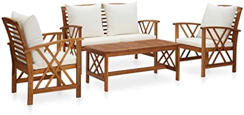 vidaXL Solid Acacia Wood Garden Furniture 4 Pieces Outdoor Furniture Home Kitchen Terrace Table Chair Soft Seat with Backrest with Cushions vidaXL Solid Acacia Wood Garden Furniture 4 Pieces Outdoor Furniture Home Kitchen Terrace Table Chair Soft Seat with Backrest with Cushions