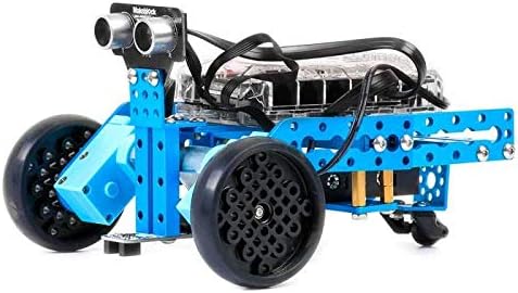 A close-up of the mBot Ranger configured as the Nervous Bird, a self-balancing robot, on a wooden floor.